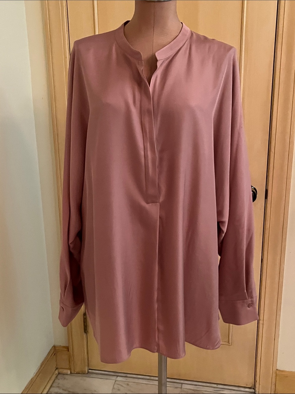 VINCE NWT Minimalist Career Lagenlook Silk Dolman Dusty Pink Split-V Blouse 3X